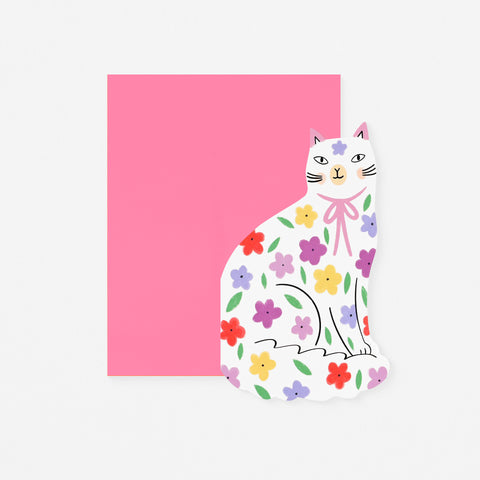 Kitty Kenda Paper Goods Sitting Kitty Floral Die-Cut Greeting Card 