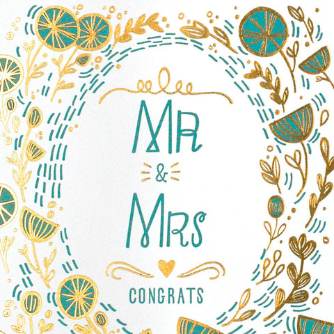 Paper Parasol Press Mr & Mrs Gold Floral Wedding Card 